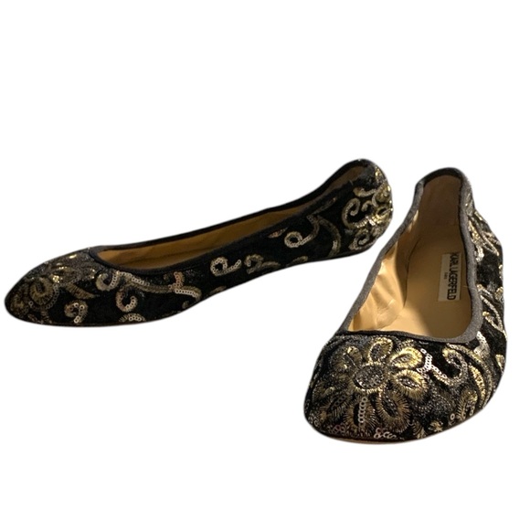 KARL LAGERFELD Black Embellished Flats - Picture 3 of 8